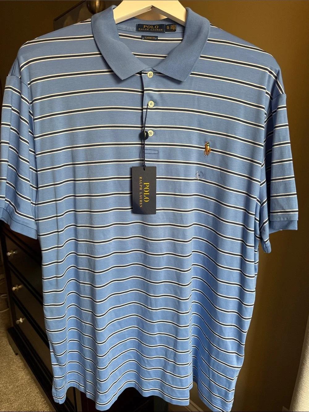 Polo by Ralph Lauren Light Blue Striped Polo with White & Navy Lines NWT